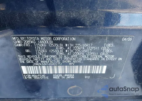 2006 Toyota Rav4 Base V6 z USA, uszkodzony, nr VIN JTMZK33V165002751